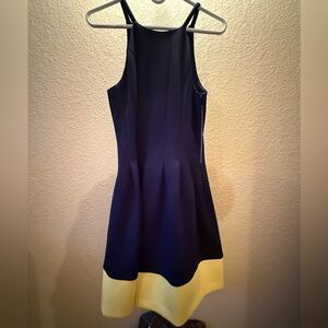 Vince Camuto Fit & Flare Scuba Dress BlueYellow Womens Size 10